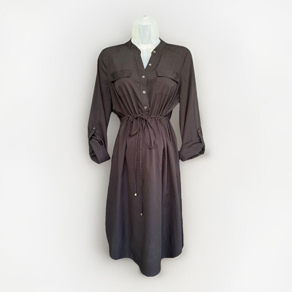 Motherhood Maternity Cinch-Waist Midi Dress Sz Medium Button Lightweight Black